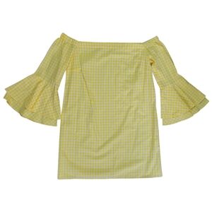 NWT Amanda Uprichard Off Shoulder Bell Sleeve Gingham Check Plaid Mini Dress MD